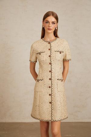 Aurohaya Énergie Neutral A-Line Tweed Mini Dress