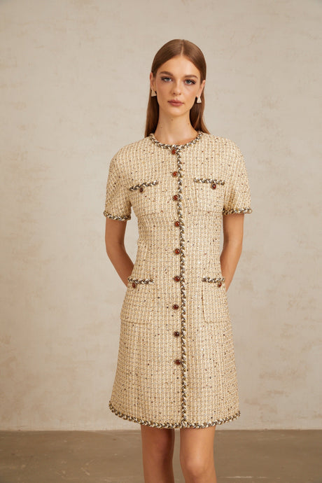 Aurohaya Énergie Neutral A-Line Tweed Mini Dress