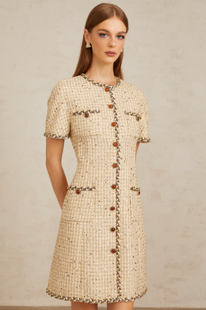 Aurohaya Énergie Neutral A-Line Tweed Mini Dress