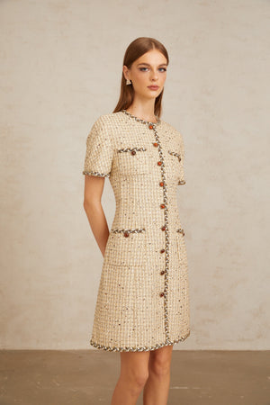 Aurohaya Énergie Neutral A-Line Tweed Mini Dress