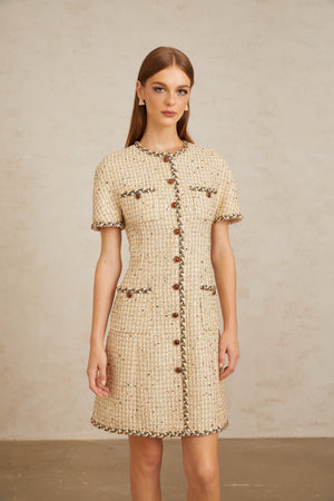 Aurohaya Énergie Neutral A-Line Tweed Mini Dress