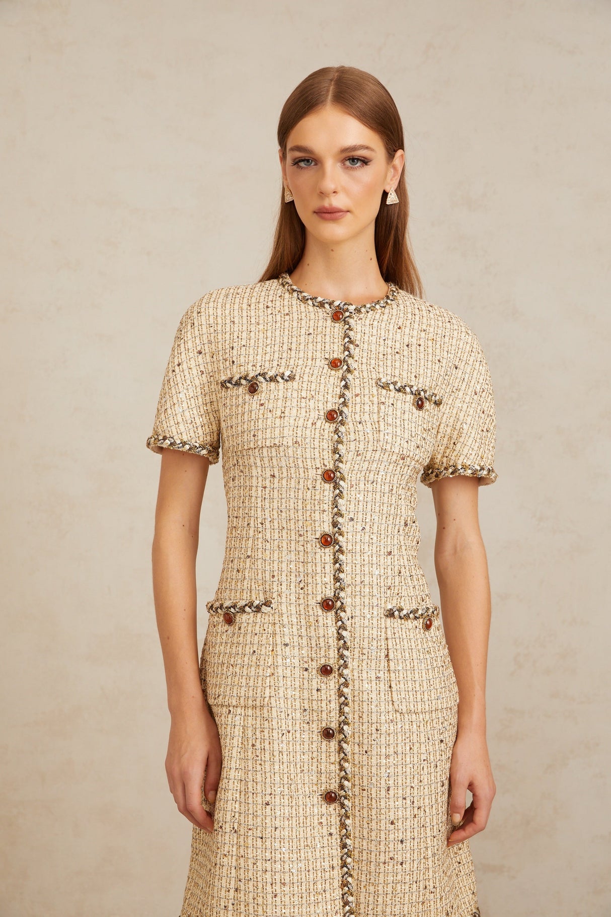 Aurohaya Énergie Neutral A-Line Tweed Mini Dress