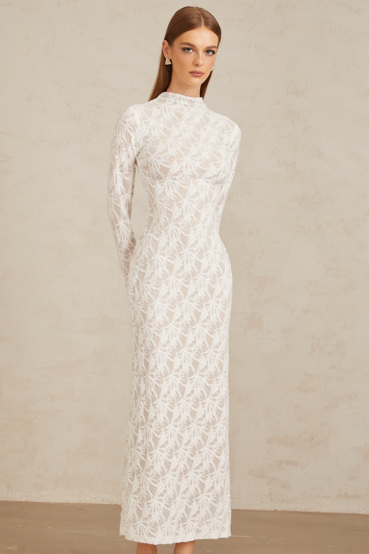 Aurohaya Xavière White Floral Crochet Knit Maxi Dress