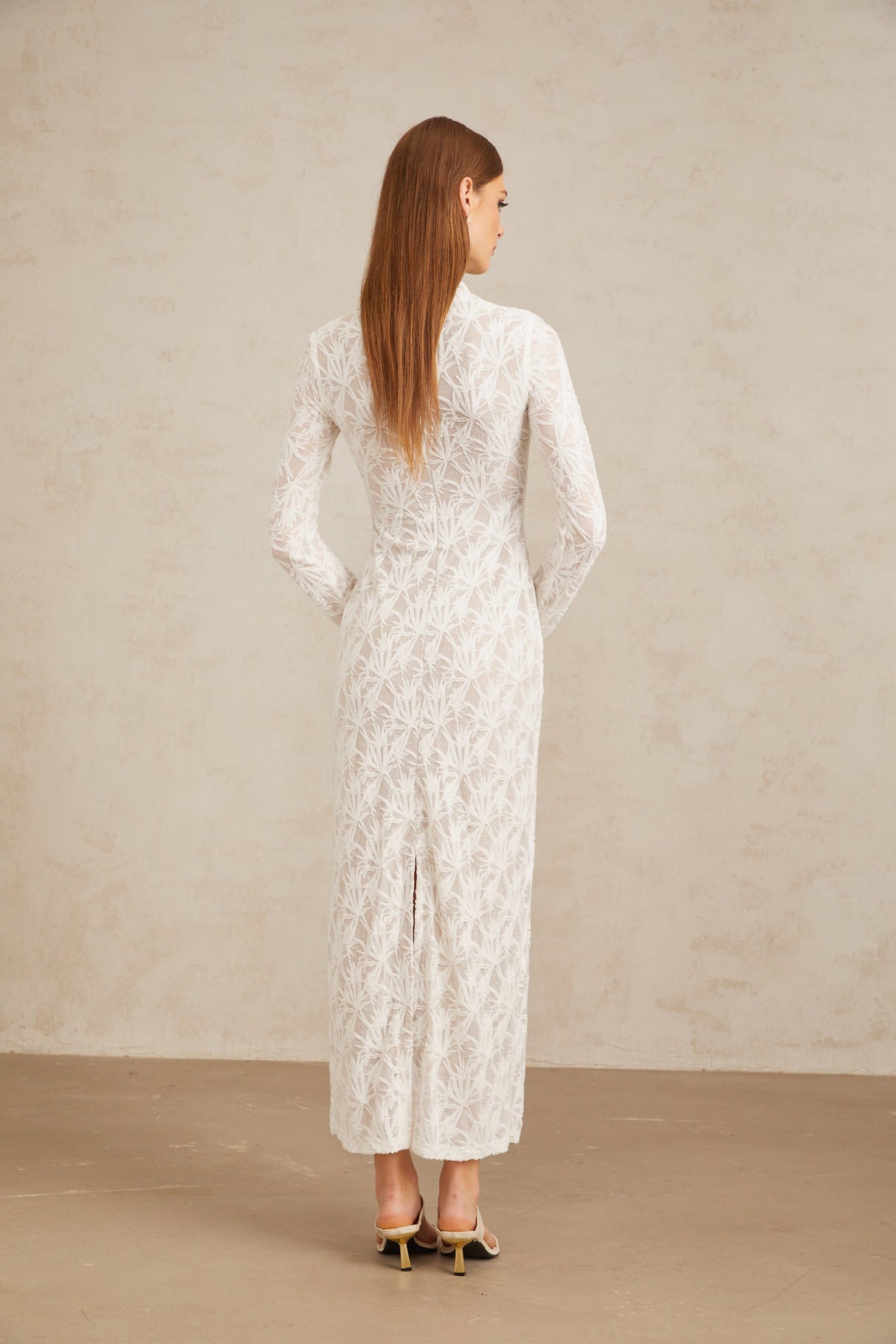 Aurohaya Xavière White Floral Crochet Knit Maxi Dress