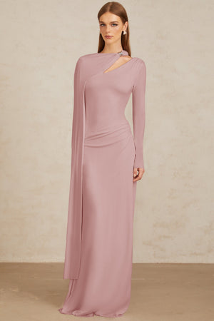 Aurohaya Josette Pink Diagonal Shawl Fitted Maxi Dress