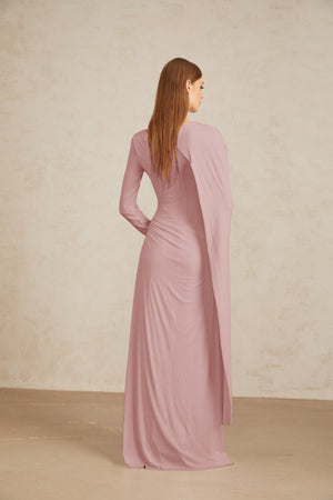 Aurohaya Josette Pink Diagonal Shawl Fitted Maxi Dress