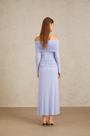 Aurohaya Katia Light Blue Off-Shoulder Ruched Maxi Dress