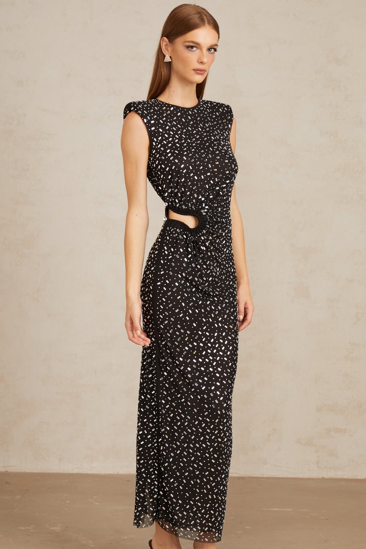 Aurohaya Félicie Black Embellished Mesh Maxi Gown
