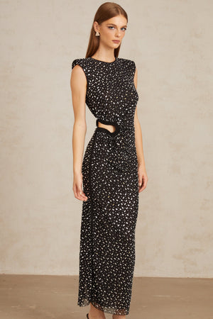 Aurohaya Félicie Black Embellished Mesh Maxi Gown