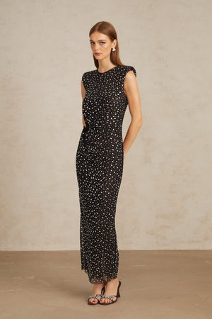 Aurohaya Félicie Black Embellished Mesh Maxi Gown