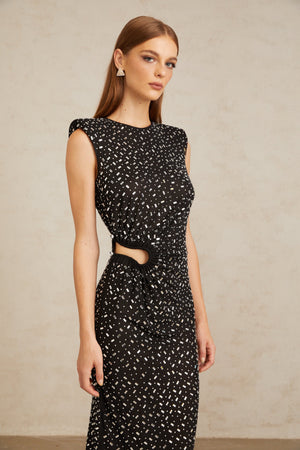 Aurohaya Félicie Black Embellished Mesh Maxi Gown