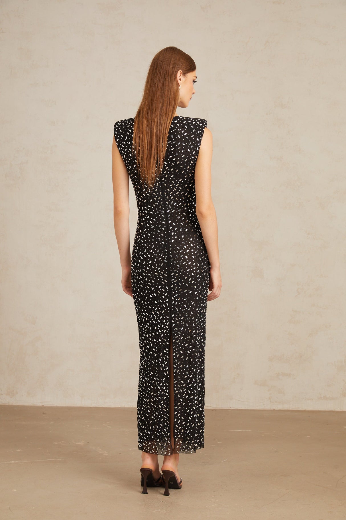 Aurohaya Félicie Black Embellished Mesh Maxi Gown