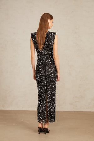 Aurohaya Félicie Black Embellished Mesh Maxi Gown