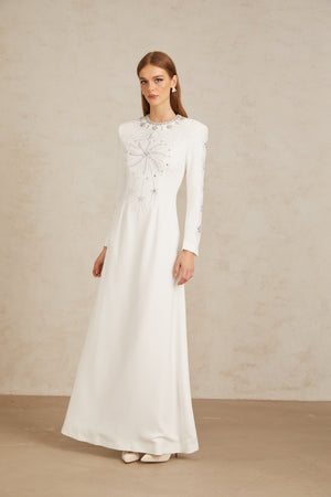 Aurohaya Aloïse White Embellished Maxi Gown