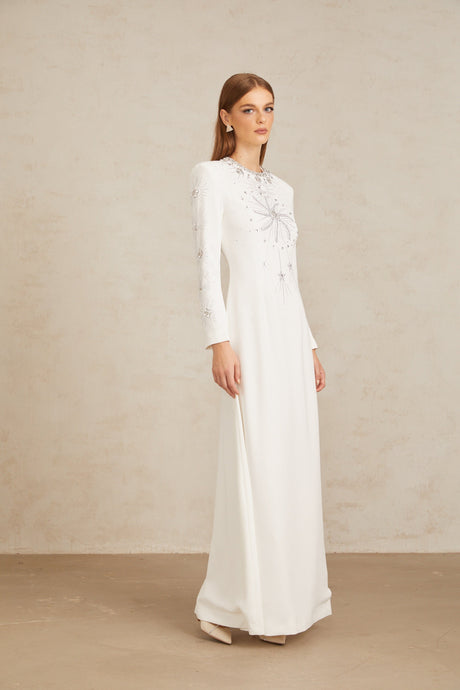 Aurohaya Aloïse White Embellished Maxi Gown