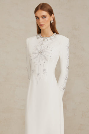 Aurohaya Aloïse White Embellished Maxi Gown