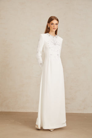 Aurohaya Aloïse White Embellished Maxi Gown
