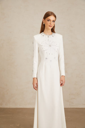 Aurohaya Aloïse White Embellished Maxi Gown