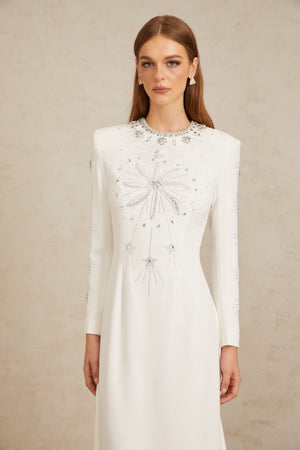 Aurohaya Aloïse White Embellished Maxi Gown