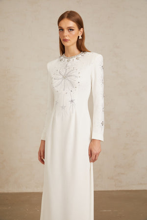 Aurohaya Aloïse White Embellished Maxi Gown
