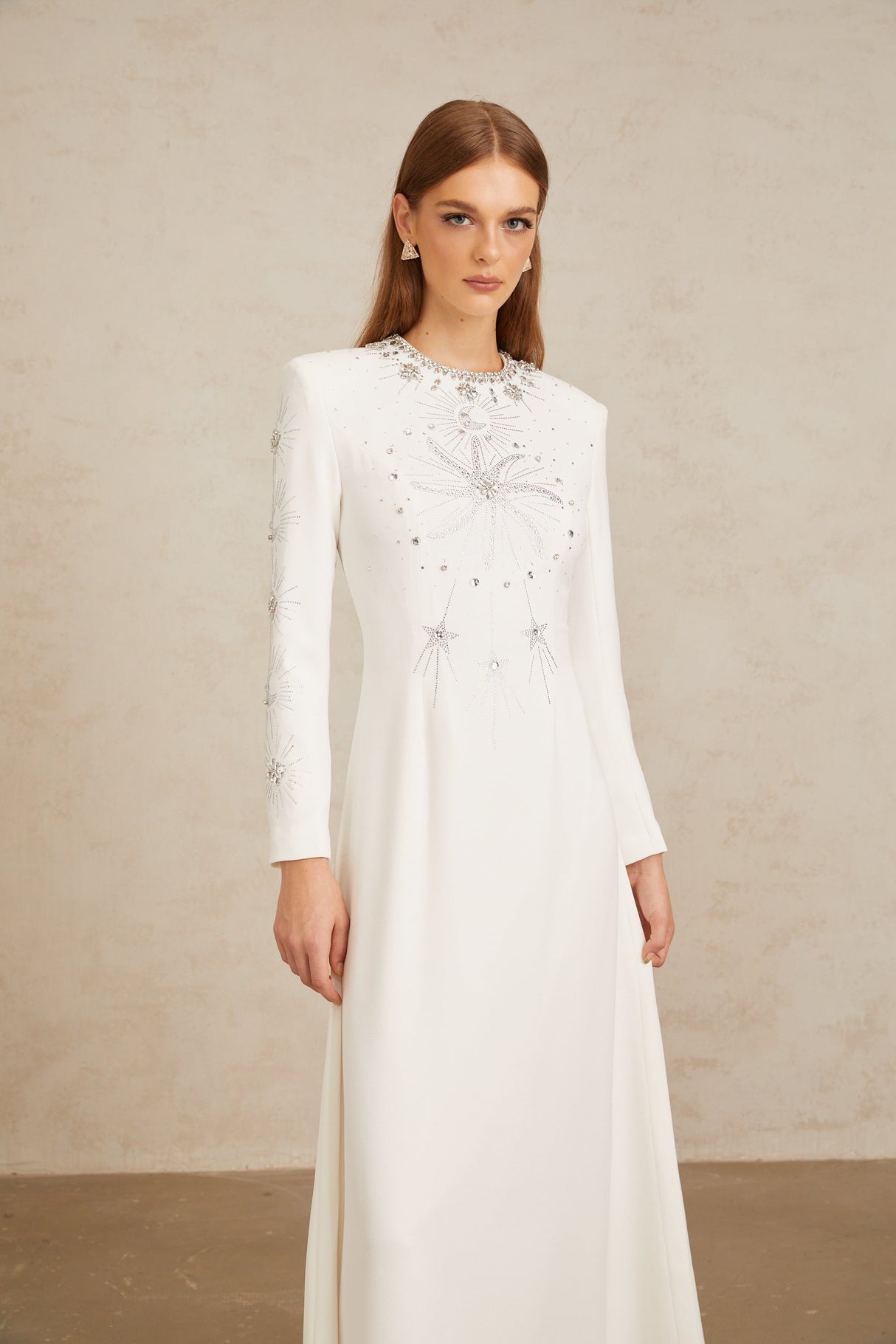 Aurohaya Aloïse White Embellished Maxi Gown