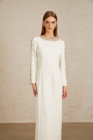 Aurohaya Freja White Crystal Embellished Maxi Gown