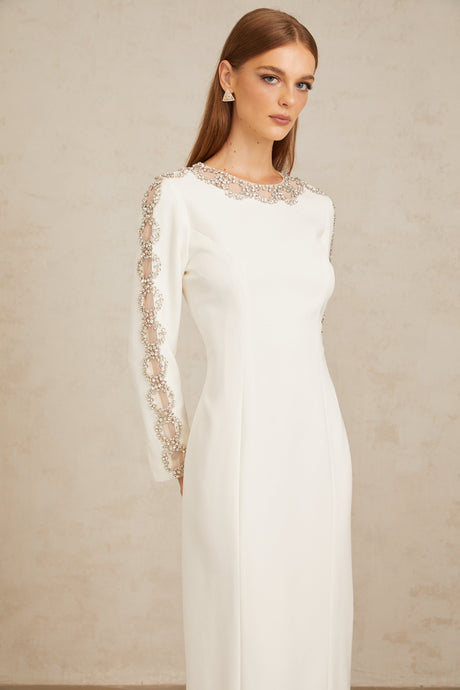 Aurohaya Freja White Crystal Embellished Maxi Gown