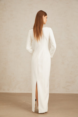 Aurohaya Freja White Crystal Embellished Maxi Gown