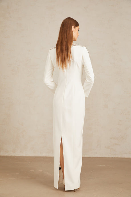 Aurohaya Freja White Crystal Embellished Maxi Gown