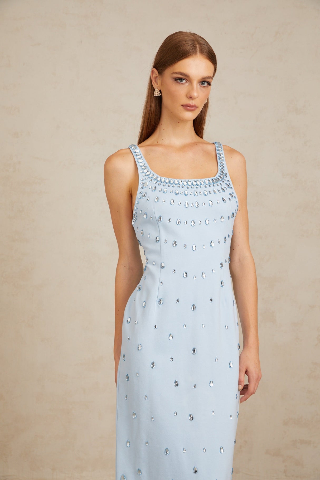Aurohaya Meris Blue Crystal Embellished Maxi Gown