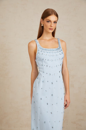 Aurohaya Meris Blue Crystal Embellished Maxi Gown