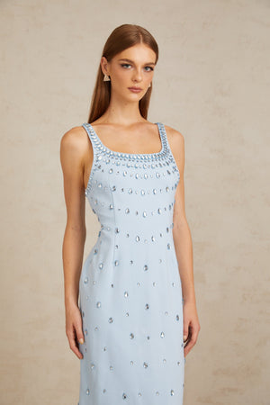 Aurohaya Meris Blue Crystal Embellished Maxi Gown