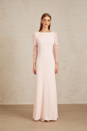 Aurohaya Gunnel Pink Flared Embellished Maxi Gown