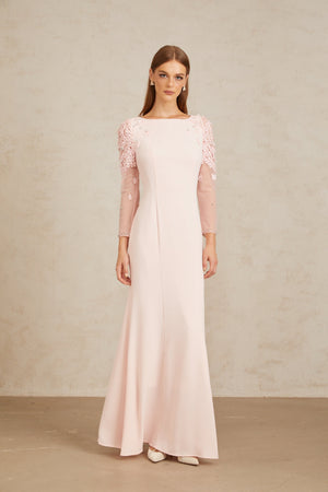 Aurohaya Gunnel Pink Flared Embellished Maxi Gown