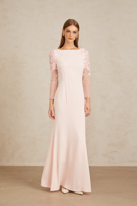 Aurohaya Gunnel Pink Flared Embellished Maxi Gown