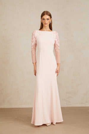 Aurohaya Gunnel Pink Flared Embellished Maxi Gown