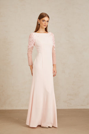 Aurohaya Gunnel Pink Flared Embellished Maxi Gown