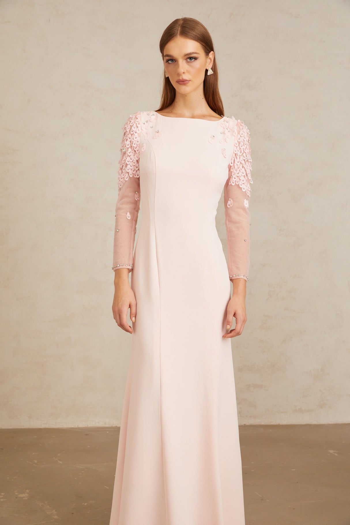 Aurohaya Gunnel Pink Flared Embellished Maxi Gown