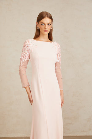 Aurohaya Gunnel Pink Flared Embellished Maxi Gown