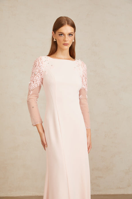 Aurohaya Gunnel Pink Flared Embellished Maxi Gown