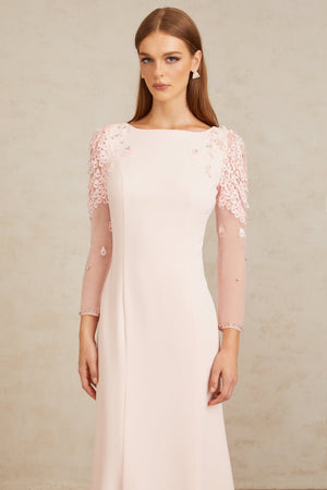 Aurohaya Gunnel Pink Flared Embellished Maxi Gown