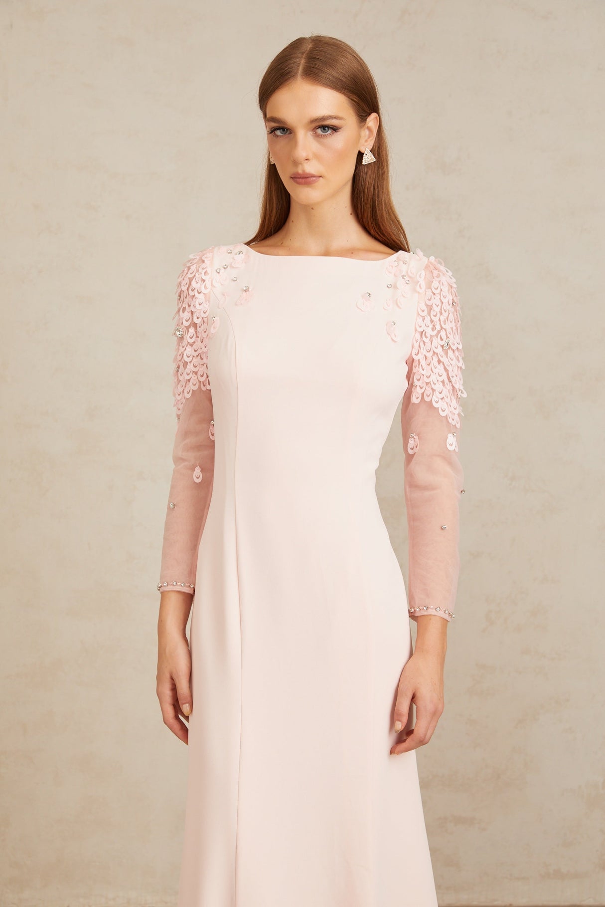 Aurohaya Gunnel Pink Flared Embellished Maxi Gown