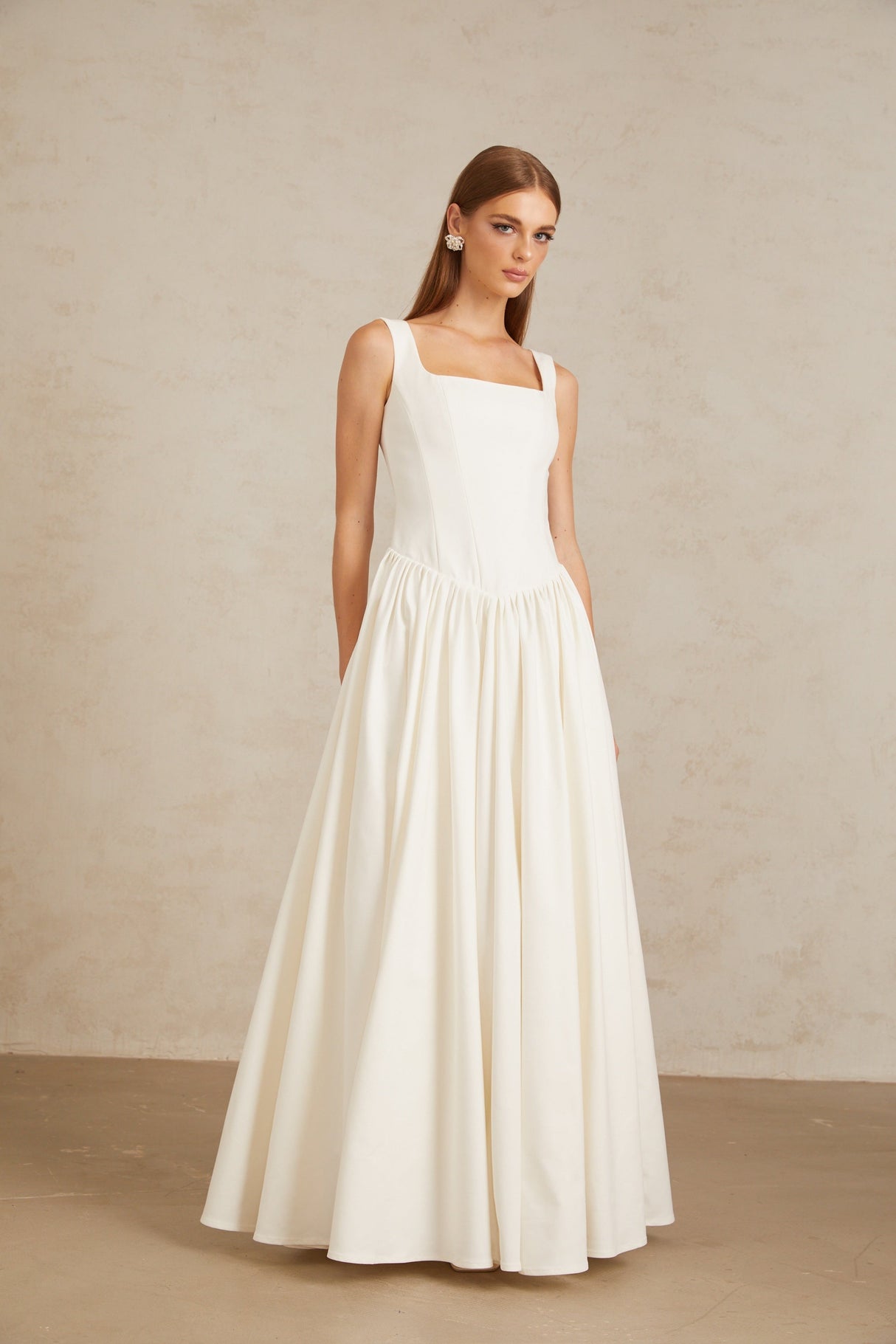 Aurohaya Sadie White Pleated Corset Maxi Gown