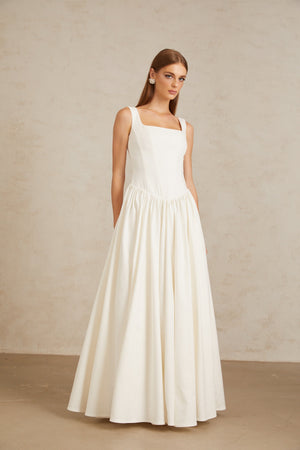 Aurohaya Sadie White Pleated Corset Maxi Gown