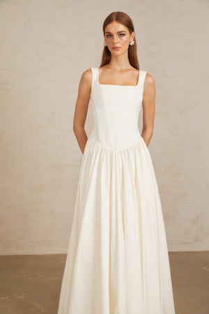 Aurohaya Sadie White Pleated Corset Maxi Gown