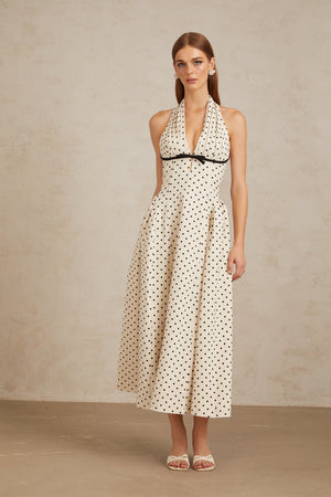 Aurohaya Gitane White Polka Dot Midi Dress