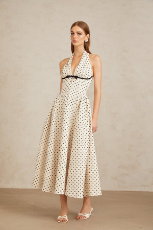 Aurohaya Gitane White Polka Dot Midi Dress