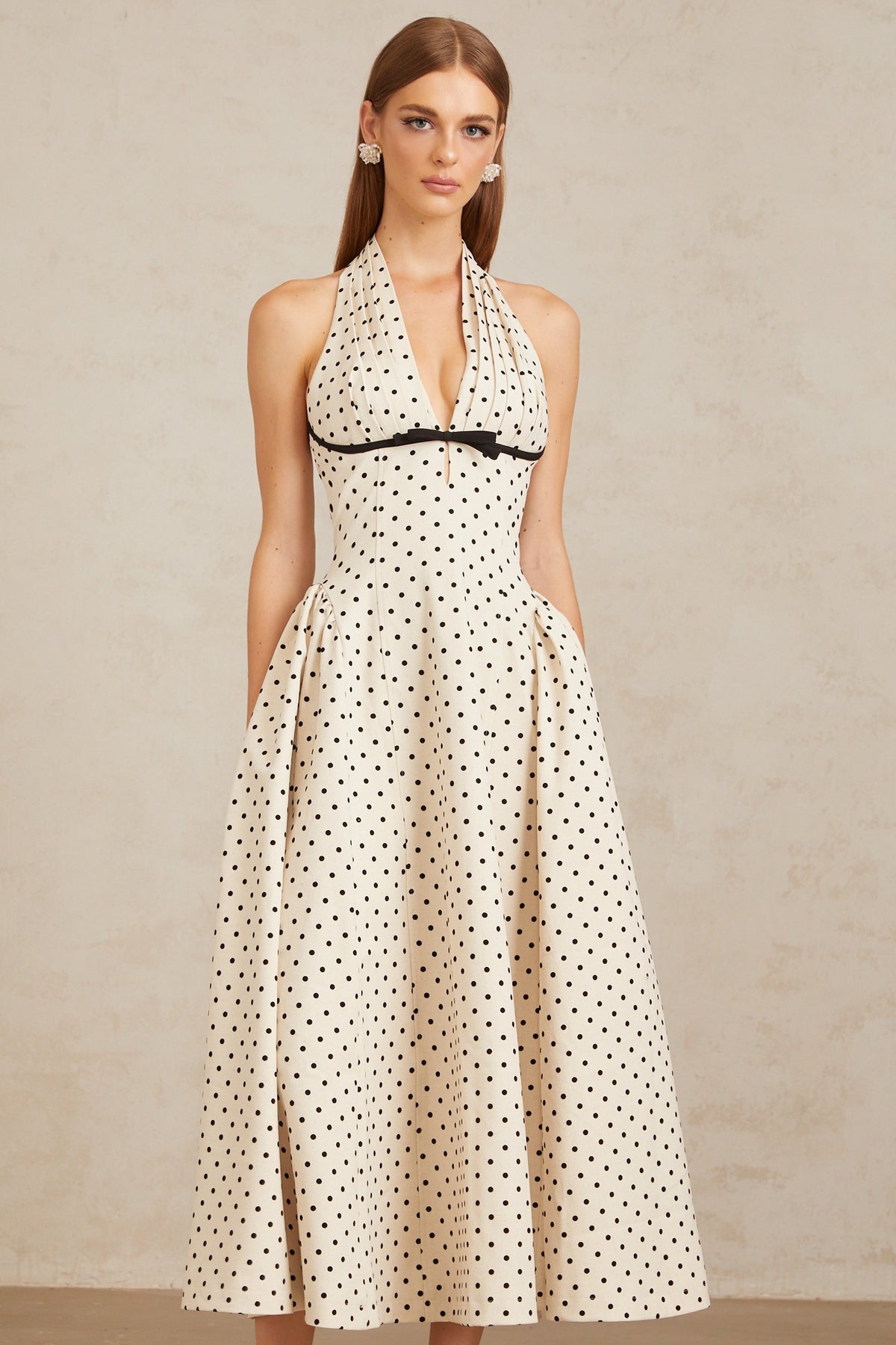Estelle White Polka Dot Midi Dress