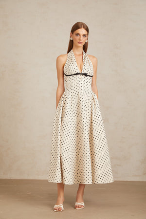 Aurohaya Estelle White Polka Dot Midi Dress