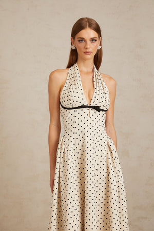 Aurohaya Gitane White Polka Dot Midi Dress